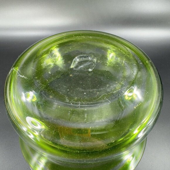 Blenko Art Glass Bowl Planter Flower Pot Hand Blown Green Clear Lines Round Vtg - Picture 10 of 16